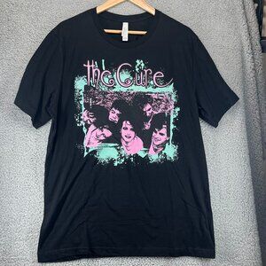 The Cure Pink and Green Retro Band Graphic Black Unisex T-Shirt sz XL